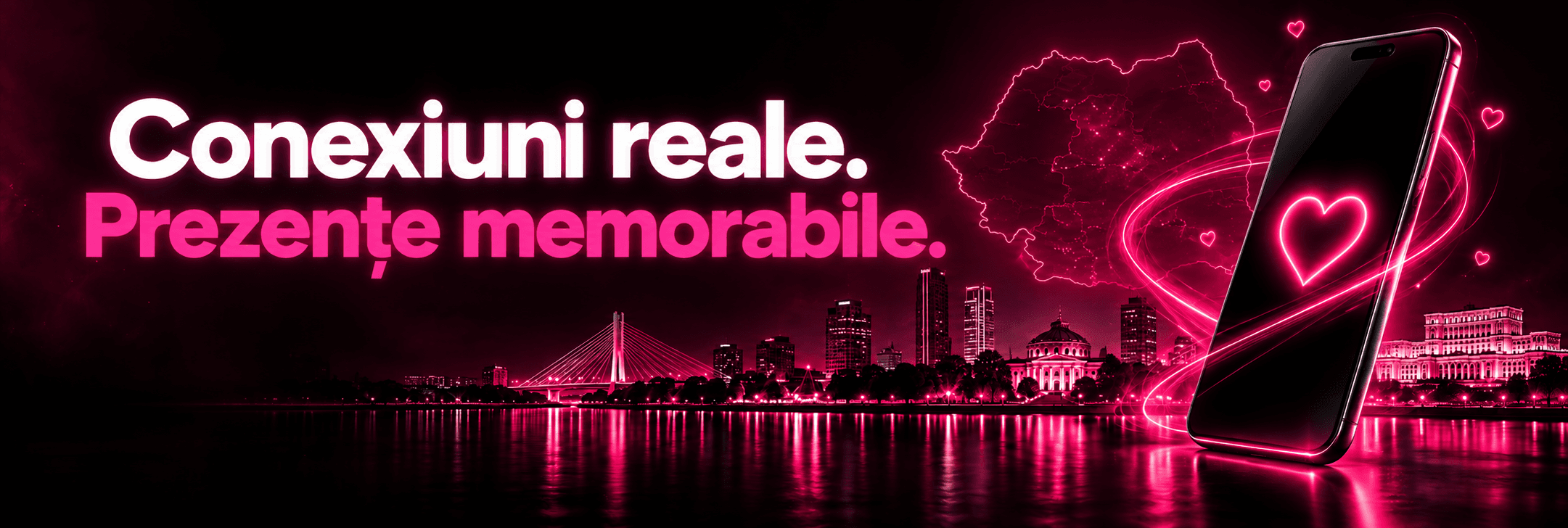 Conexiuni reale. Prezențe memorabile. — inimă neon și harta României
